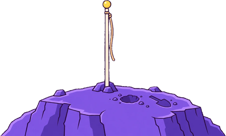 An empty flagpole on a violet hill