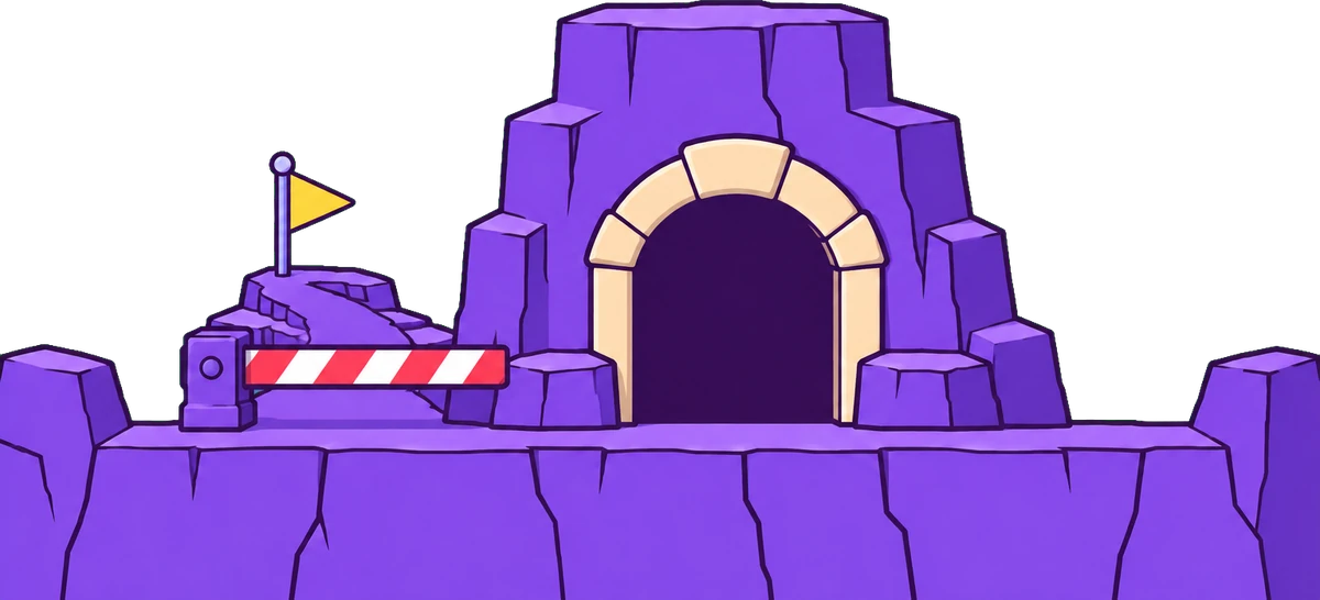 An exit tunnel with a red and white boom in front of the leader's path
